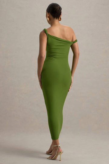 Salome Green Twisted Asymmetric Midi Dress